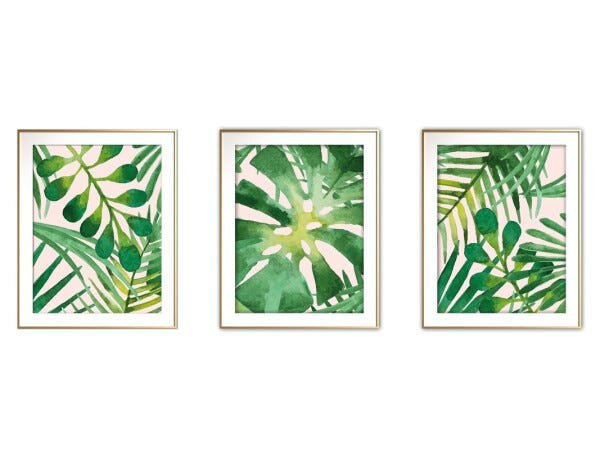 Quadro mdf délicat dourado 30x66 folhas tropicais mod 94 - 1