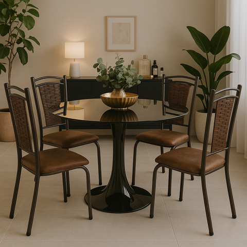 Kit 4 Cadeiras Cozinha Mesa Sala Paris Estofada Confortável Fibra Sintética e Corino