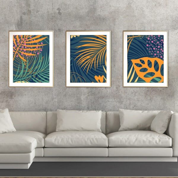 Quadro mdf délicat dourado 30x66 folhas tropicais mod 72 - 2