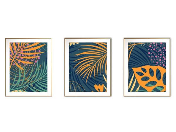 Quadro mdf délicat dourado 30x66 folhas tropicais mod 72 - 1