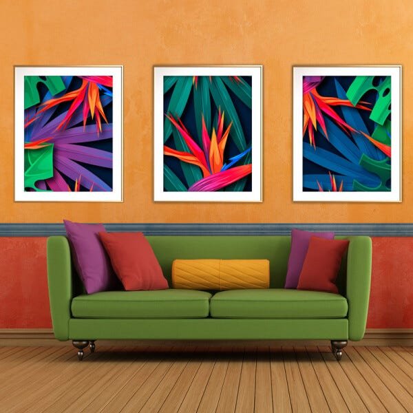 Quadro mdf délicat dourado 30x66 folhas tropicais mod 66 - 2