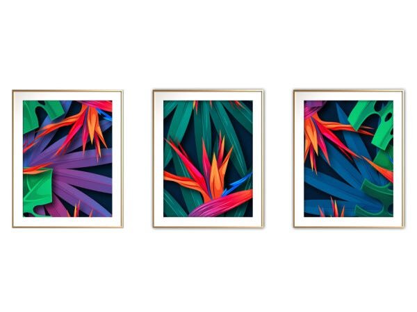 Quadro mdf délicat dourado 30x66 folhas tropicais mod 66 - 1