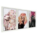 Ver imagem 1 de Quadros Decorativos 20x30 Mulheres Rosto Flores Rosas Kit 3 Titulos Moldura Branca