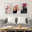 Ver imagem 4 de Quadros Decorativos 20x30 Mulheres Rosto Flores Rosas Kit 3 Titulos Moldura Branca