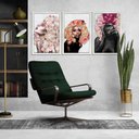 Ver imagem 7 de Quadros Decorativos 20x30 Mulheres Rosto Flores Rosas Kit 3 Titulos Moldura Branca