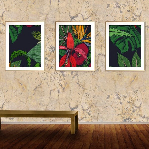 Quadro mdf délicat dourado 30x66 folhas tropicais mod 54 - 2