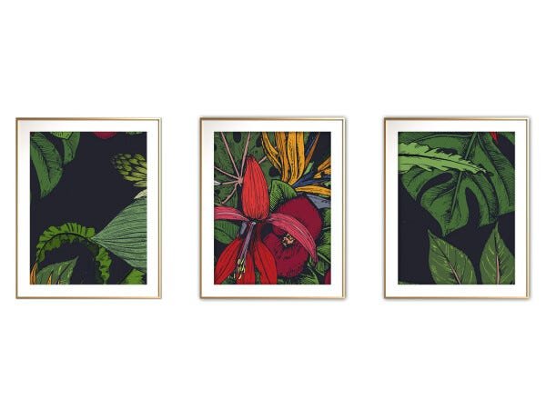 Quadro mdf délicat dourado 30x66 folhas tropicais mod 54 - 1