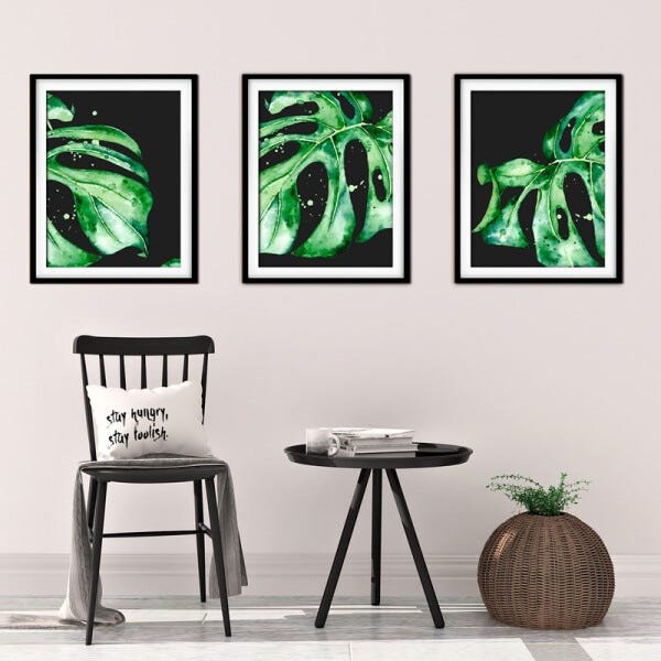 Quadro decor délicat preto 68x126 folhas tropicais mod 52 - 2