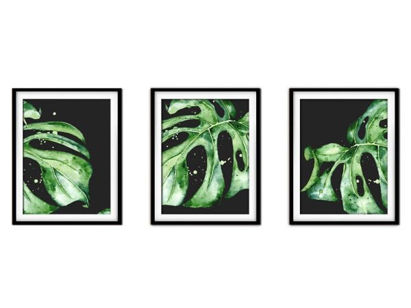 Quadro decor délicat preto 68x126 folhas tropicais mod 52 - 1