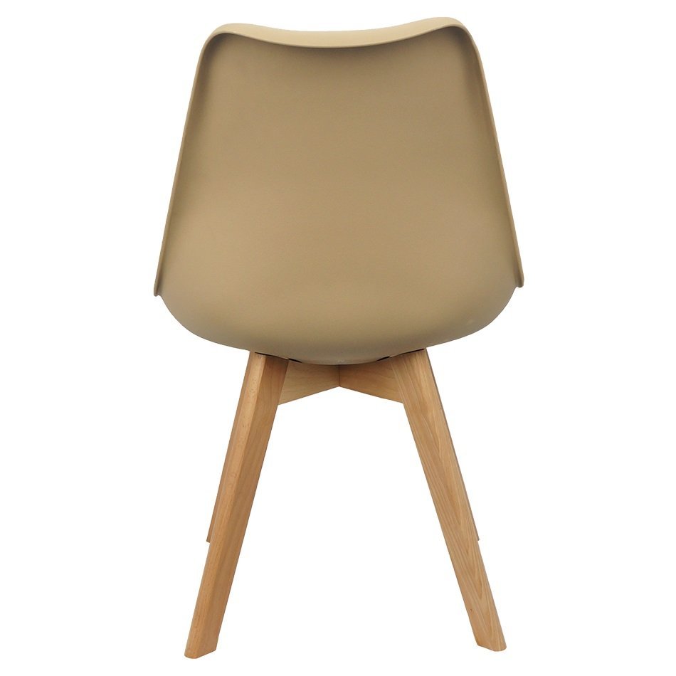 Kit 6 Cadeiras Charles Eames Leda Luisa Saarinen Design Wood Estofada Base Madeira - Bege - 5