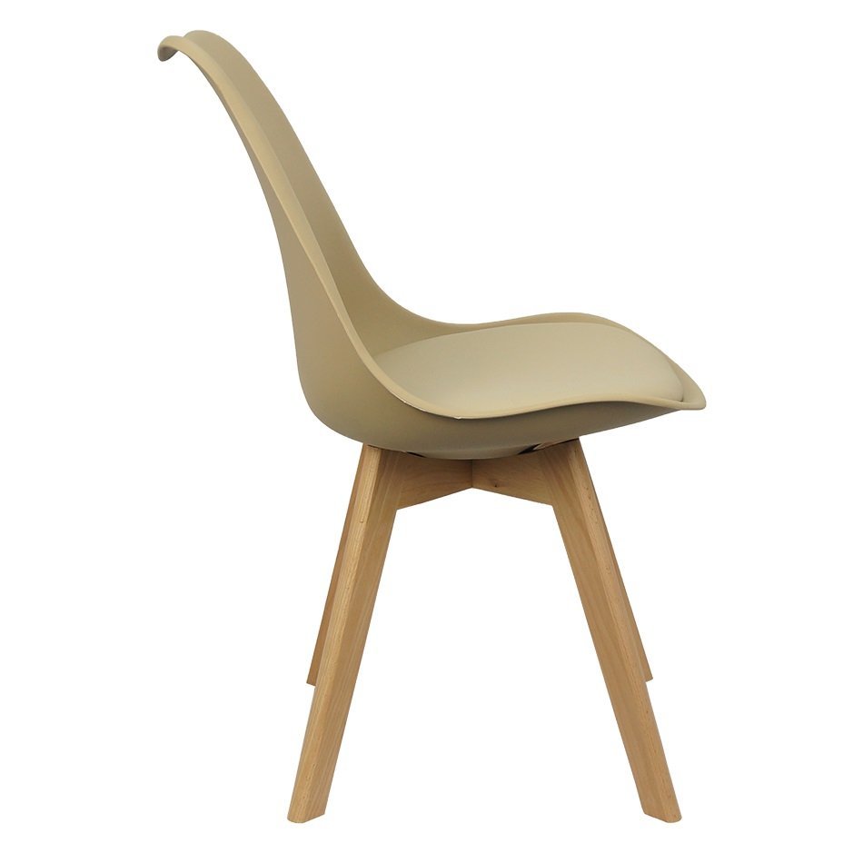 Kit 6 Cadeiras Charles Eames Leda Luisa Saarinen Design Wood Estofada Base Madeira - Bege - 4