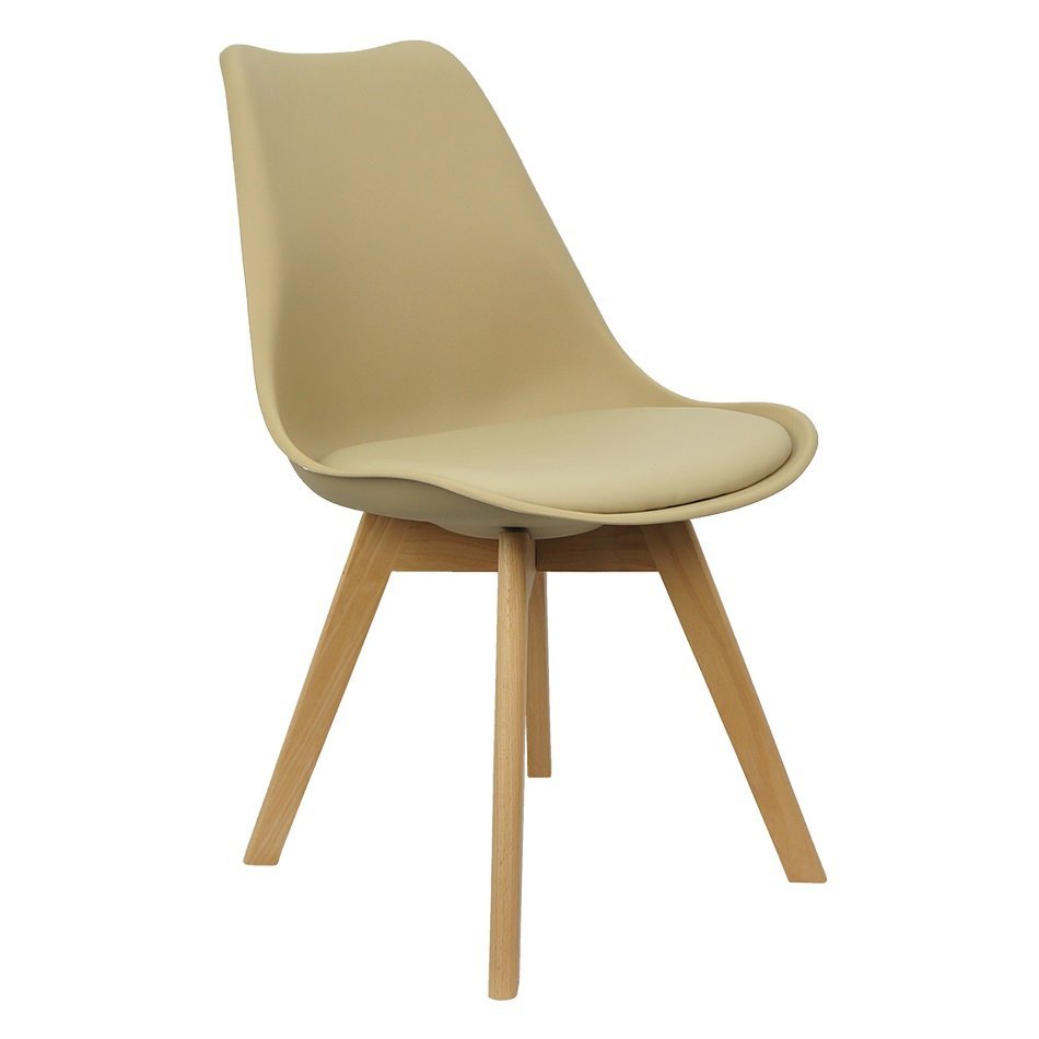 Kit 6 Cadeiras Charles Eames Leda Luisa Saarinen Design Wood Estofada Base Madeira - Bege - 3