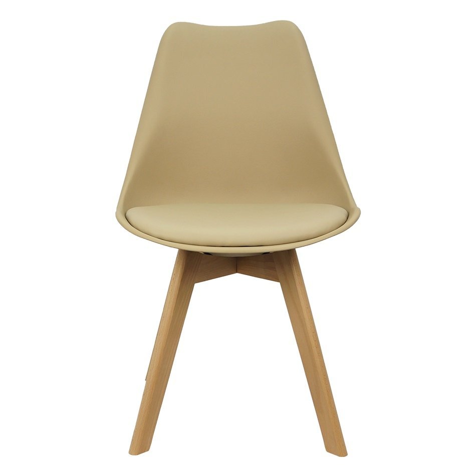 Kit 6 Cadeiras Charles Eames Leda Luisa Saarinen Design Wood Estofada Base Madeira - Bege - 2