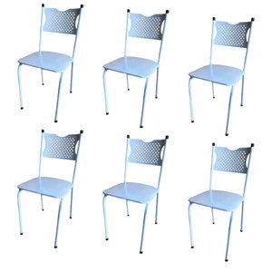 Kit 6 Cadeira para Cozinha Mc Tubular Almofadada Estrutura Branca com Assento Branco Medcombo