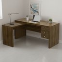 Ver imagem 5 de Escrivaninha Mesa Escritório em L com ME4106 3 Gavetas 154,8cm Marrom