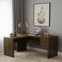 Ver imagem 1 de Escrivaninha Mesa Escritório em L com ME4106 3 Gavetas 154,8cm Marrom