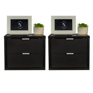 KIT 2 MESAS DE CABECEIRA SUSPENSA PRETO DE 2 GAVETAS COM 30 CM ENVIAMOS MONTADA