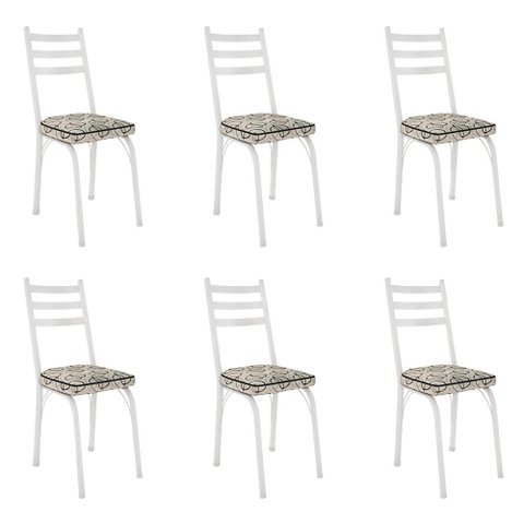 Kit 6 Cadeiras de Cozinha Luisiana Estampado Cedro Pés de Ferro Branco - Pallazio