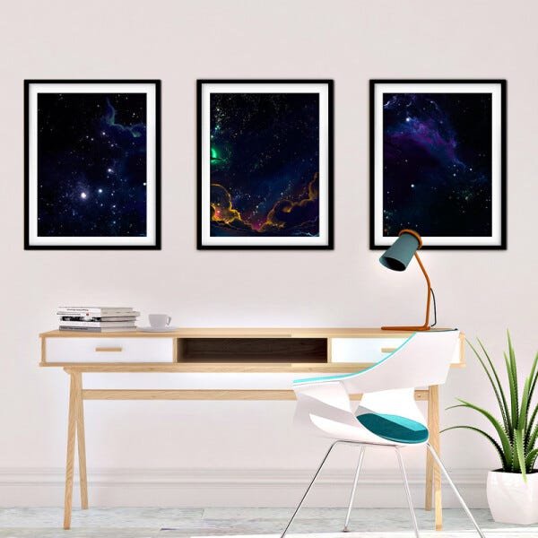 Quadro mdf preto 30x66 universo colorido mod 44 - 2