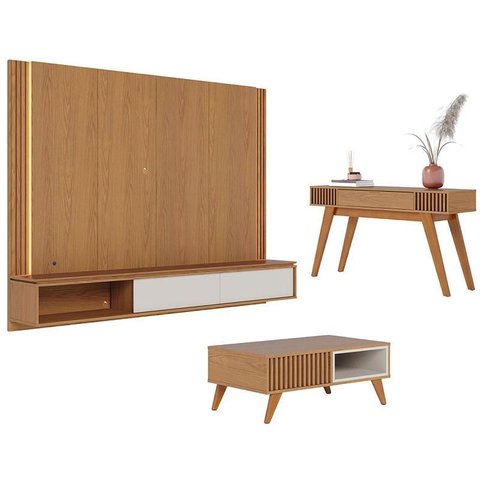 Home Suspenso Loa com Mesa de Centro Jeri Freijó Off White e Aparador Riviera Freijó – Colibri