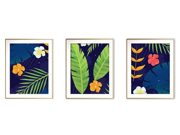 Quadro mdf délicat dourado 55x110 folhas tropicais mod 128 - 1