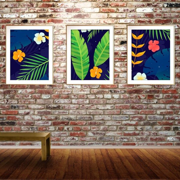 Quadro mdf délicat dourado 55x110 folhas tropicais mod 128 - 2