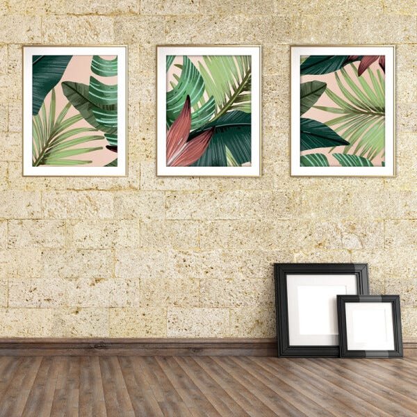 Quadro mdf délicat dourado 55x110 folhas tropicais mod 119 - 2