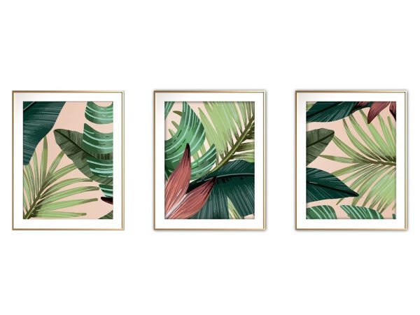 Quadro mdf délicat dourado 55x110 folhas tropicais mod 119 - 1