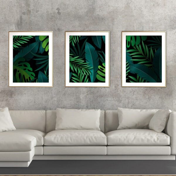 Quadro mdf délicat dourado 55x110 folhas tropicais mod 117 - 2