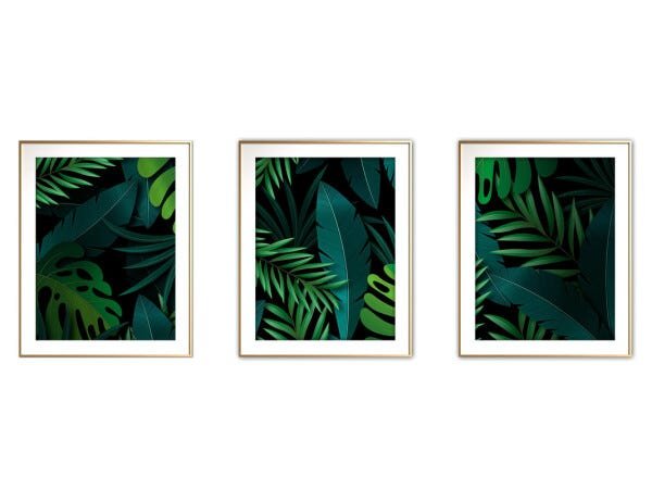 Quadro mdf délicat dourado 55x110 folhas tropicais mod 117 - 1