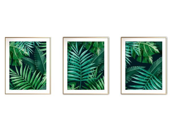 Quadro mdf délicat dourado 55x110 folhas tropicais mod 113 - 1