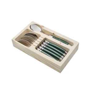 Conjunto 6 Colheres Laguiole Em Bandeja De Madeira Verde
