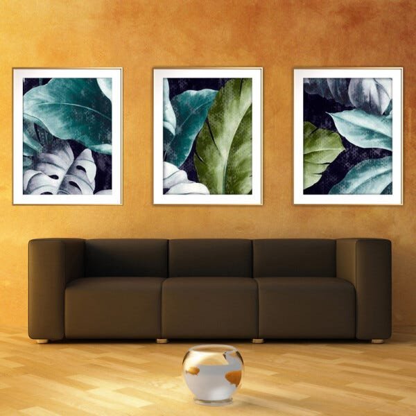 Quadro mdf délicat dourado 55x110 folhas tropicais mod 100 - 2