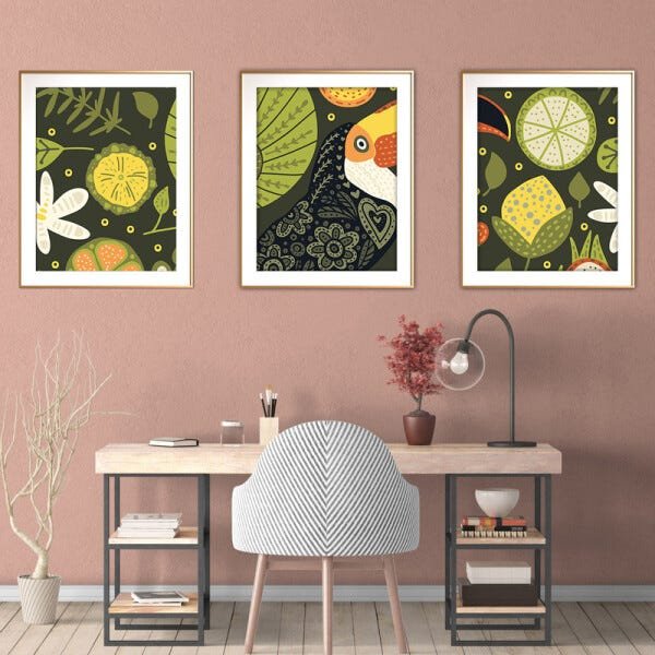 Quadro mdf délicat dourado 55x110 folhas tropicais mod 91 - 2