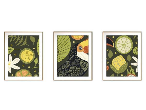 Quadro mdf délicat dourado 55x110 folhas tropicais mod 91 - 1