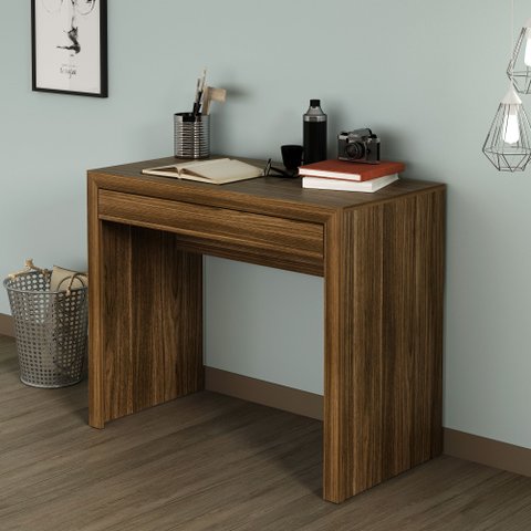 Escrivaninha Mesa Escritório com ME4107 1 Gaveta 90cm Nogal