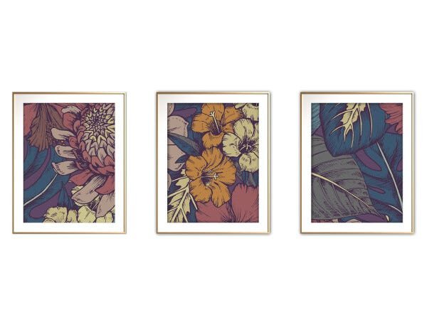 Quadro mdf délicat dourado 55x110 folhas tropicais mod 61 - 1