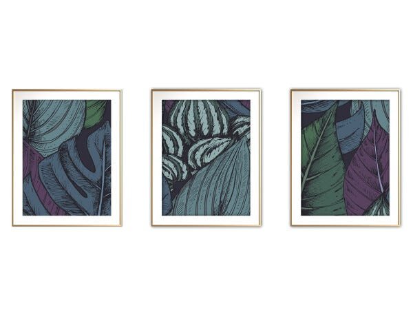 Quadro mdf délicat dourado 55x110 folhas tropicais mod 59 - 1