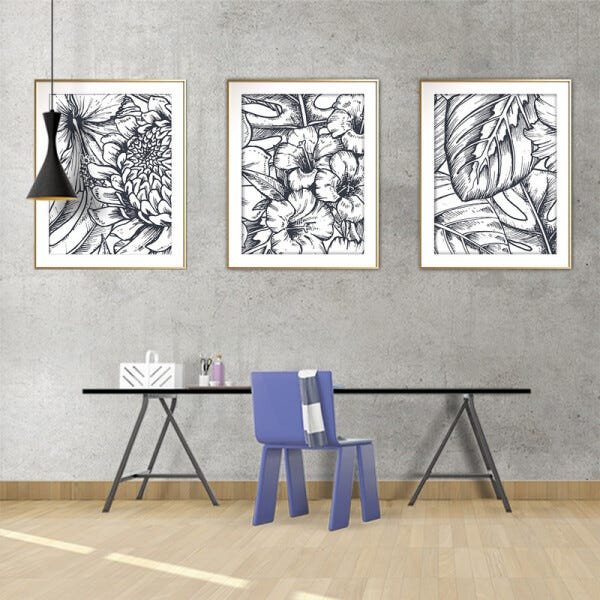 Quadro mdf délicat dourado 55x110 folhas tropicais mod 53 - 2