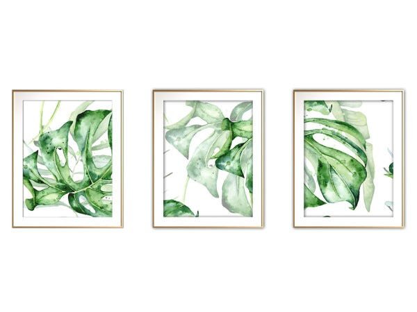 Quadro mdf délicat dourado 55x110 folhas tropicais mod 42 - 1