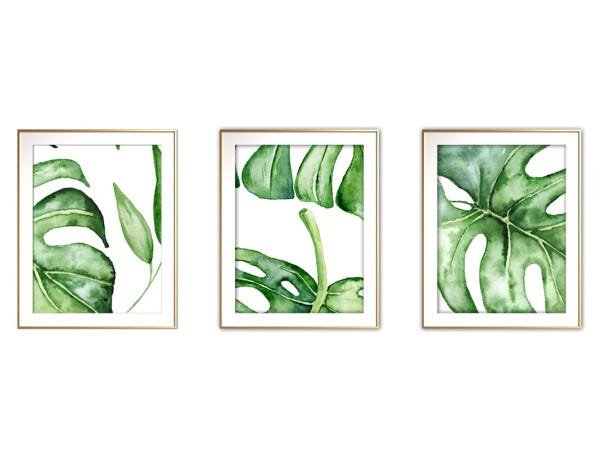 Quadro mdf délicat dourado 55x110 folhas tropicais mod 38 - 1