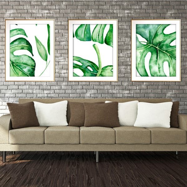 Quadro mdf délicat dourado 55x110 folhas tropicais mod 38 - 2