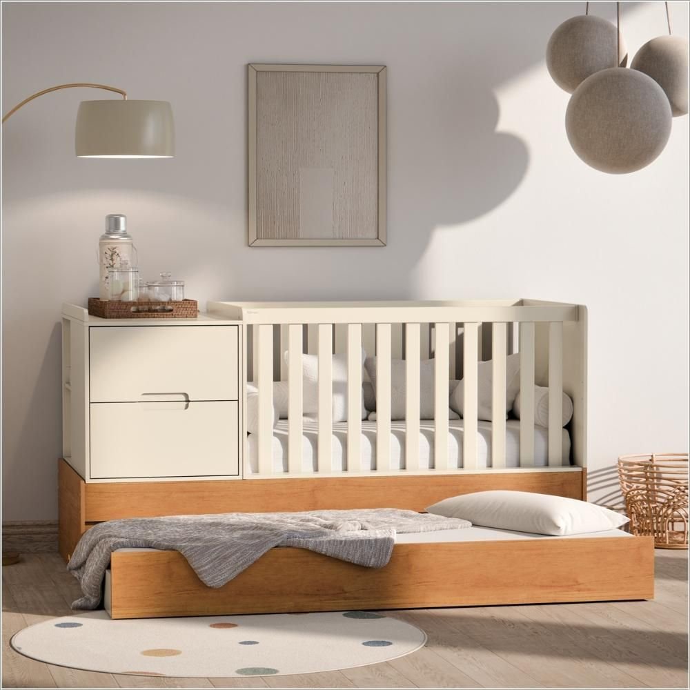 Berço Laqueado 100% Mdf Formare C/ Gavetas e Nicho Off White Freijó 61510 Matic Moveis