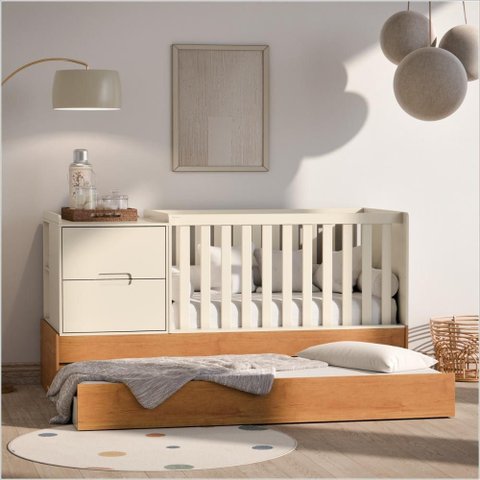 Berço Laqueado 100% Mdf Formare C/ Gavetas e Nicho Off White Freijó 61510 Matic Moveis