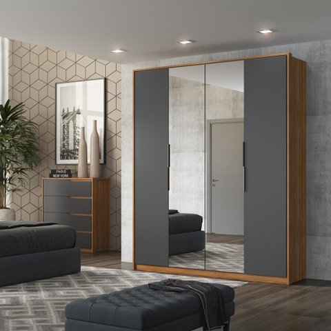 Guarda-Roupa Casal com Espelho Demartez D43012K Attore 4 Portas Amendola/Grafito