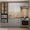 Ver imagem 1 de Cozinha Lumina 4 Peças com Paneleiro para Forno e Micro com Vidro e Iluminação sem Tampo Cinza