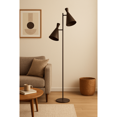 Luminária de Piso Jacoba com Cúpula Dupla Articulada Marrom Corten