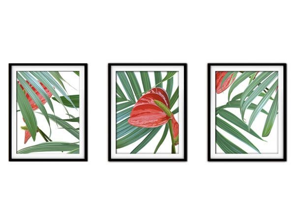 Quadro decor délicat preto 68x126 folhas tropicais mod 143 - 1