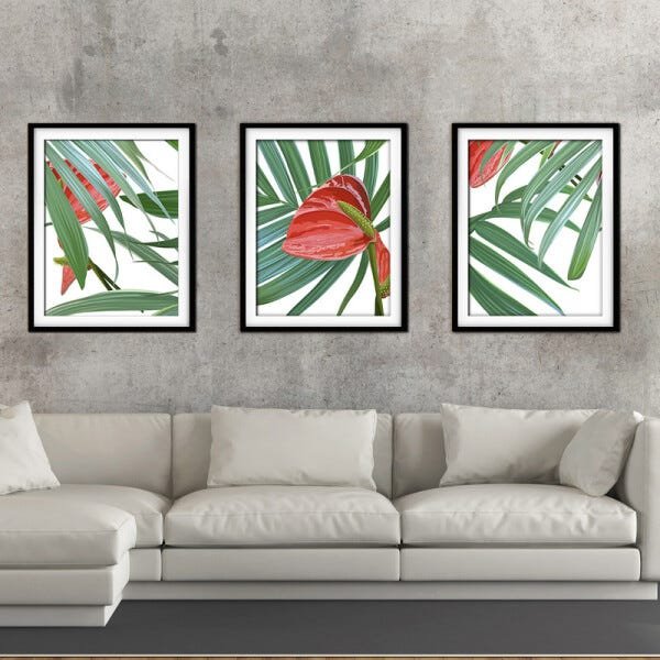 Quadro decor délicat preto 68x126 folhas tropicais mod 143 - 2