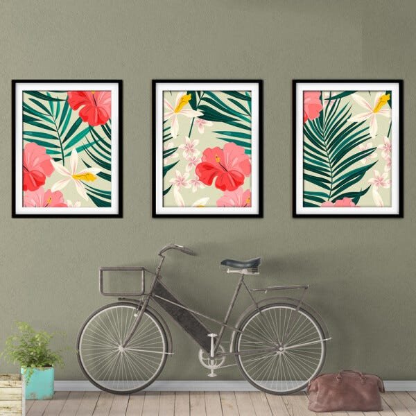 Quadro decor délicat preto 68x126 folhas tropicais mod 141 - 2